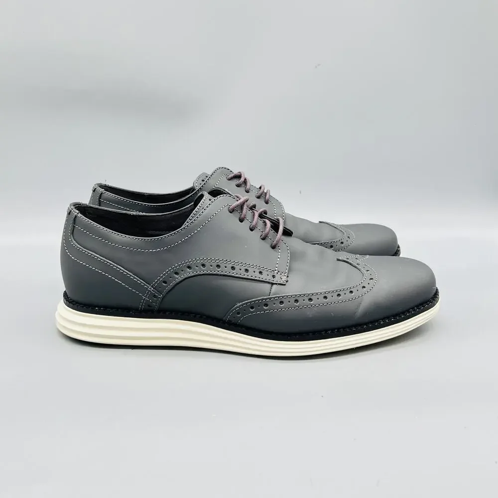 Cole Haan Shoes Mens 8 Gray Leather Grand OS Wingtip Oxford Dress Brogue Comfort